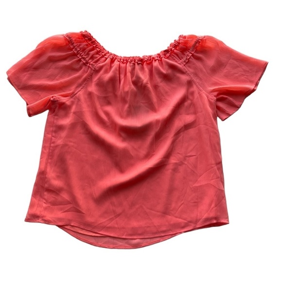 DKNY Chiffon Off the Shoulder Top Coral Orange Size Medium NWT Ruffle Crinkle - Picture 7 of 9